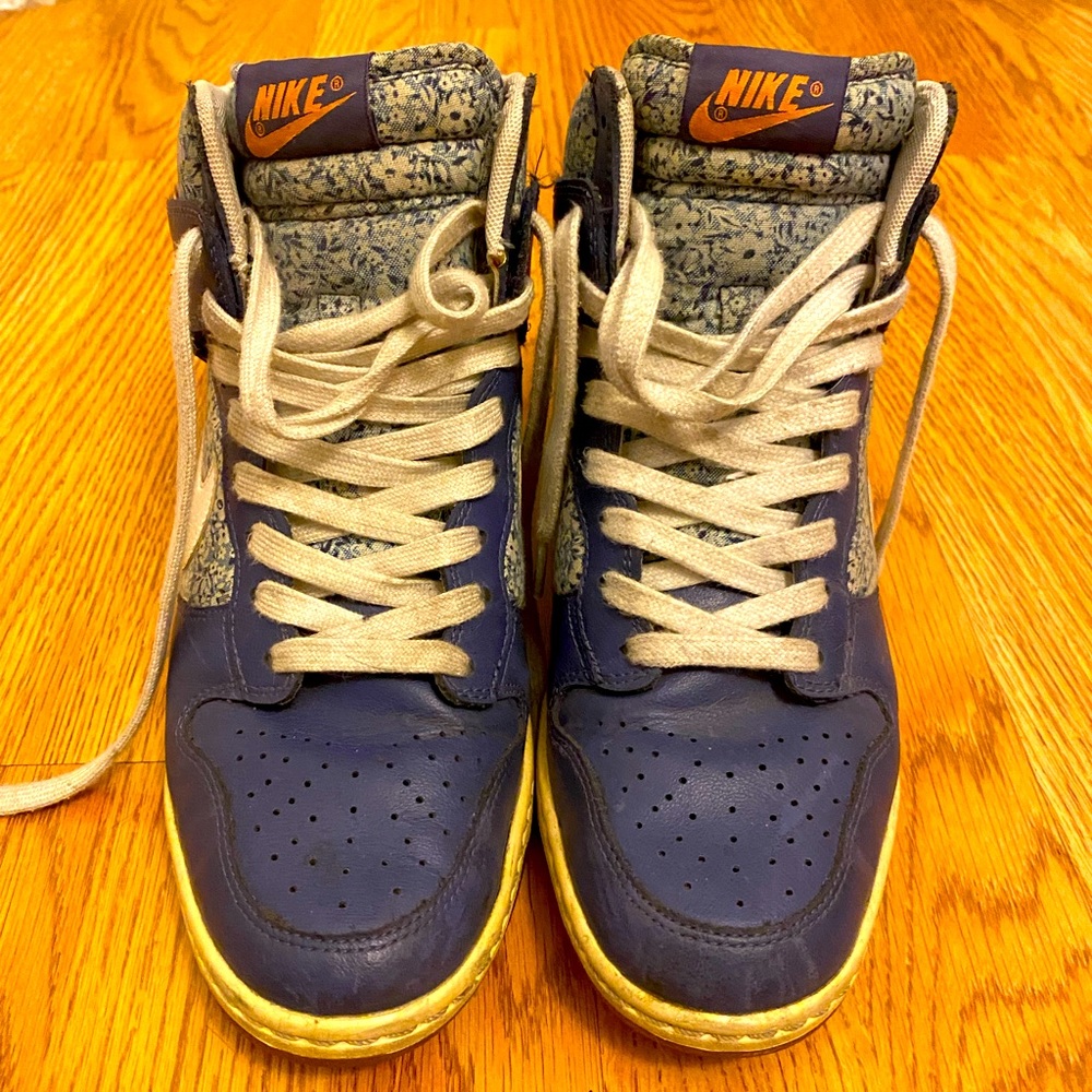 Nike Sky High Dunk wedge sneakers - blue & white floral color way (2.5 inch)